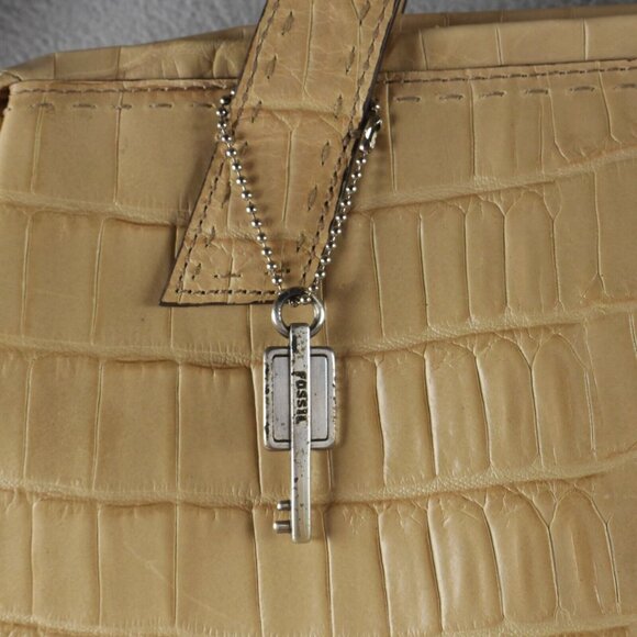 FOSSIL CROC Beige EMBOSSED LEATHER SATCHEL BAG TOTE HANDBAG s-9360 - Picture 3 of 3